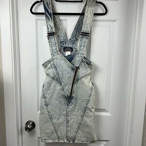 Vintage Y2K 80s 90s Rocker Overall Mini Denim Acid Wash Dress